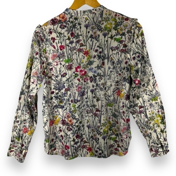 4 for $20 SALE! H&M Ruffle Shoulder Collarless Button Top, Wildflower Multi, 8 - Picture 9 of 9